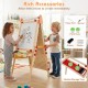 Double-sided wooden kids art easel with adjustable height, paper roll, and built-in storage tray for creative play.