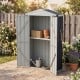 Compact 4 x 2 x 6 FT gray outdoor storage shed with sloped roof and built-in shelf, perfect for organizing small outdoor spaces.
