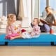 Children playing on a blue 4ft x 4ft x 4in bi-folding gymnastic tumbling mat, ideal for comfort and support.