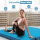 Bi-folding 4ft x 4ft x 4in gym mat in blue, made of waterproof PU leather, ideal for yoga, exercise, and kids crawling.