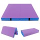 Bi-folding purple gymnastic tumbling mat with handles, 4" thick, waterproof PU leather, ideal for yoga and stretching.