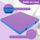 Bi-folding 4ft x 4ft x 4in gymnastic tumbling mat in purple with strong PVC mesh sides and tear-resistant stitching.