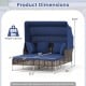 Outdoor daybed dimensions with retractable canopy, navy PE wicker, 800 lbs capacity, ideal for patio and garden.
