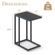 C-shaped side table in dark gray with dimensions 12" x 17" x 21.5", featuring adjustable foot pads for stability.