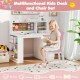 Kids desk and chair set in pink with hutch, ideal for writing, drawing, and reading in a child's room.