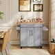 Rolling kitchen island cart in gray with spacious countertop, adjustable shelves, and towel/spice racks for organized.