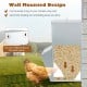 Wall-mounted galvanized chicken feeder with 50 lbs capacity, designed for easy refilling and reduced food wastage.