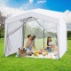 Pop-up canopy tent with 4 sidewalls and mesh netting, providing sun protection for picnics and outdoor activities.