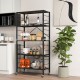 5-tier foldable shelving unit in black with removable shelves and wheels, ideal for flexible storage in any room.
