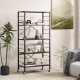 5-tier foldable shelving unit in black with adjustable shelves and detachable wheels, ideal for flexible storage.