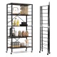 5-tier foldable shelving unit in black with adjustable shelves, detachable wheels, and anti-toppling system for.