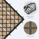 Close-up of interlocking acacia wood tile flooring with PVC base, showcasing durable design for outdoor use.