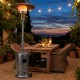 Patio propane gas heater with stainless steel burner, providing 50,000 BTU heat for outdoor dining and gatherings.