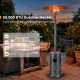 Stainless steel 50,000 BTU patio propane gas heater with adjustable flame, perfect for outdoor gatherings and warmth.