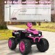 12V pink kids ride-on ATV with LED lights, treaded tires, and slow start feature for enhanced driving stability.