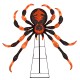 52-inch Halloween spider decoration with flickering warm white LEDs, featuring a sturdy metal stand for outdoor setups.