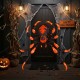 52-inch Halloween spider decoration with flickering warm white LEDs, featuring a sturdy metal stand for outdoor.
