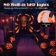 52-inch Halloween spider decoration with 16 flickering warm white LEDs, perfect for outdoor setups and spooky displays.