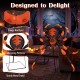 52-inch Halloween spider decoration with flickering warm white LEDs, featuring red eyes and a sturdy metal stand for.