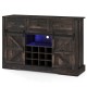 52-inch black wine bar cabinet showcasing adjustable shelves, remote-controlled LED lights, and sliding barn doors for.