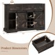 52-inch black wine bar cabinet with LED lights, sliding barn doors, and adjustable shelves for home bar storage.