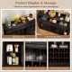 52-inch black wine bar cabinet featuring adjustable LED lights, sliding barn doors, and 12 removable wine bottle.