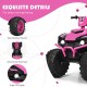 Close-up of the pink 12V kids ATV showcasing wear-resistant wheels and bright LED lights for enhanced driving fun.