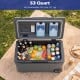 53 quart portable rolling cooler in gray with fish ruler, designed for camping and picnics, holds 87 cans and keeps items cold.