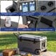 53 quart portable rolling cooler in gray with cup holders, bottle opener, and fish ruler, ideal for camping and picnics.