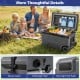 Portable 53 quart gray rolling cooler features a secure latch, drainage hole, and non-slip foot pads for outdoor use.