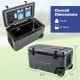 53 Quart Portable Rolling Cooler in gray features sturdy HDPE construction, ice retention, and fish ruler for outdoor use.