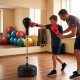 Height adjustable punching bag with stand for teens and adults, featuring a stable base and reflex training ball for home use.