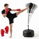 Height adjustable punching bag with reflex ball, wear-resistant gloves, and stable base for effective training at home or gym.