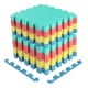 Multicolor 54 pack EVA foam floor tiles with non-slip surface and borders, ideal for home gym and living room use.