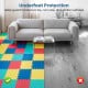 Multicolor EVA foam floor tiles provide non-slip protection and comfort for home gym and living room surfaces.