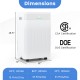 Dimensions of the 54 Pints Dehumidifier, featuring a white design, CSA and DOE certification for reliable home use.