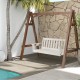 54-inch white HDPE patio porch swing with cup holder, featuring a slatted design and rustproof chains for outdoor use.