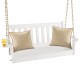 54-inch white HDPE patio porch swing with two cushions and a cup holder, designed for comfort and weather resistance.