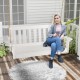 54-inch white HDPE patio porch swing with hidden cup holder, featuring slatted design and reinforced aluminum bars for.
