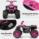 Front view of the pink 12V kids ride-on ATV with LED lights, featuring a rechargeable design and easy operation for fun.