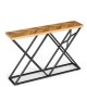 Console table with a solid wood top and geometric metal frame, ideal for living room or hallway storage and display.