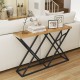55-inch console table featuring a solid wood top and geometric metal base, perfect for living room or hallway display.