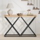 55-inch console table featuring a solid wood top and geometric metal frame, ideal for living room or hallway display.