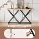 55-inch console table with a solid wood top and geometric metal frame, featuring anti-toppling kits for enhanced.
