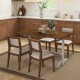 Rectangular 55-inch dining table with solid rubber wood trestle base in walnut, suitable for 4-6 people in kitchen.