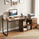 55-inch reversible L-shaped desk in rustic brown with 3 drawers and adjustable shelf for home office organization.