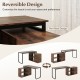 Reversible L-shaped desk in rustic brown with adjustable shelf, 3 drawers, and USB ports for versatile home office use.