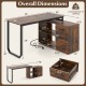 L-shaped desk with adjustable shelf, 3 drawers, and USB ports in rustic brown, ideal for home office use.