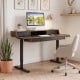 Electric standing desk in rustic brown with drawers, ergonomic monitor stand, and adjustable height for optimal.