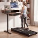 Standing desk with rustic brown finish, adjustable height, and storage drawers for an ergonomic workspace.